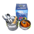 Outdoor Camping pan Hiking Cookware Set, Backpacking Cooking Picnic Bowl Pot Pan Set , Camping Cookware Mess Kit Knife Spoon